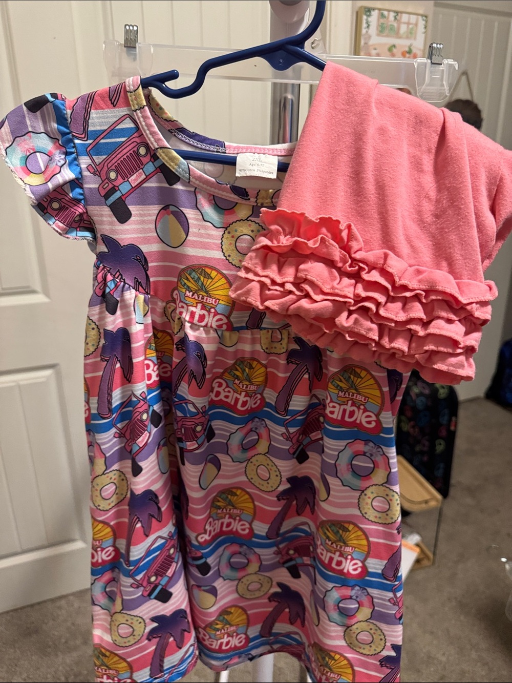 Girls Pink Malibu Graphic Dress with Ruffle shorts